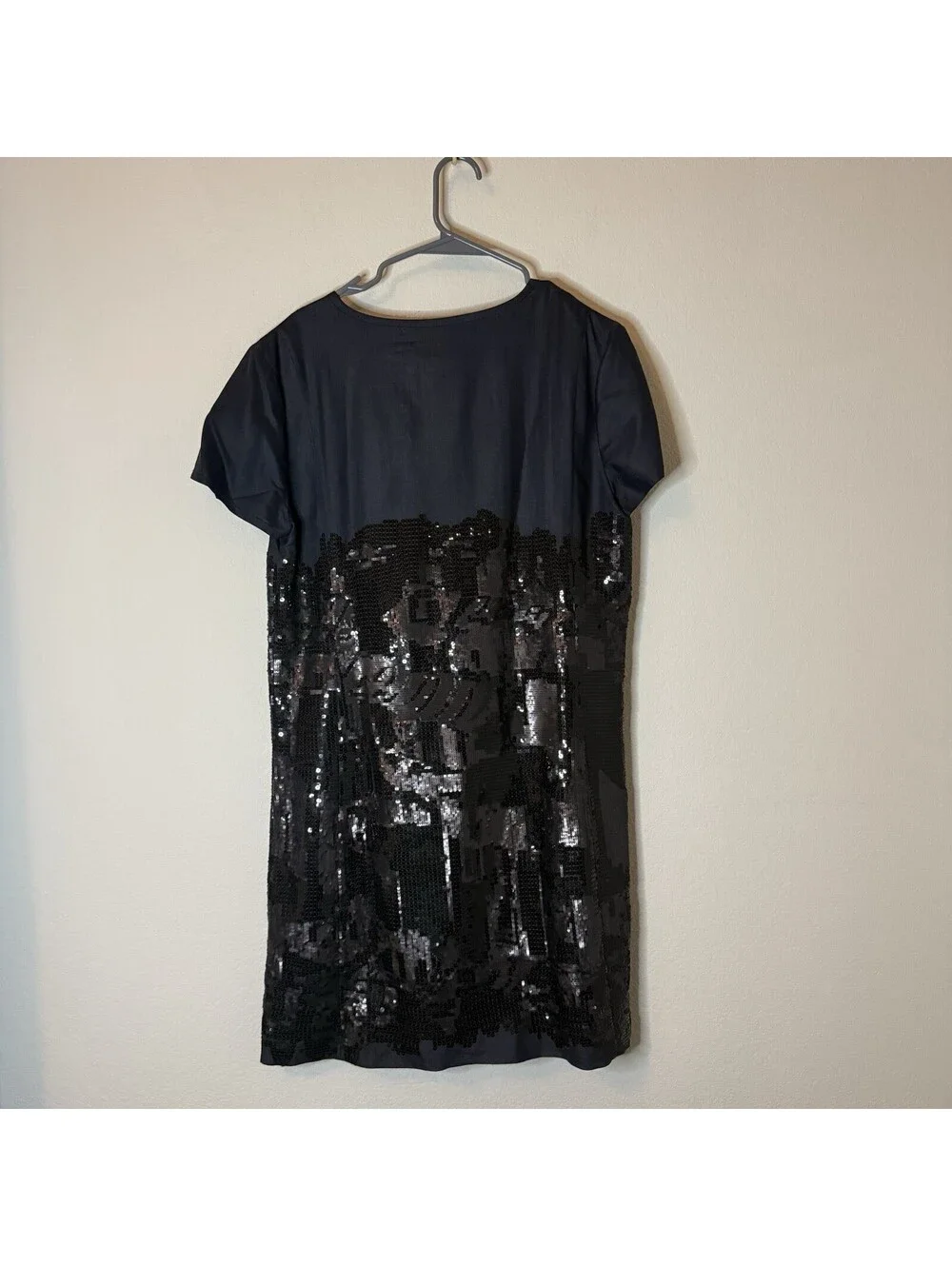 Tory Burch Women’s Size 14 Navy Sequin Shift Dress Short Sleeve Lined Cocktail